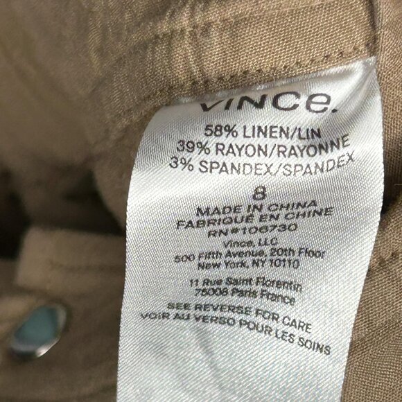 Vince Pants Womens 8 Brown Linen Blend Wide Leg Crop Cargo Zip Pockets Stretch - Picture 5 of 15